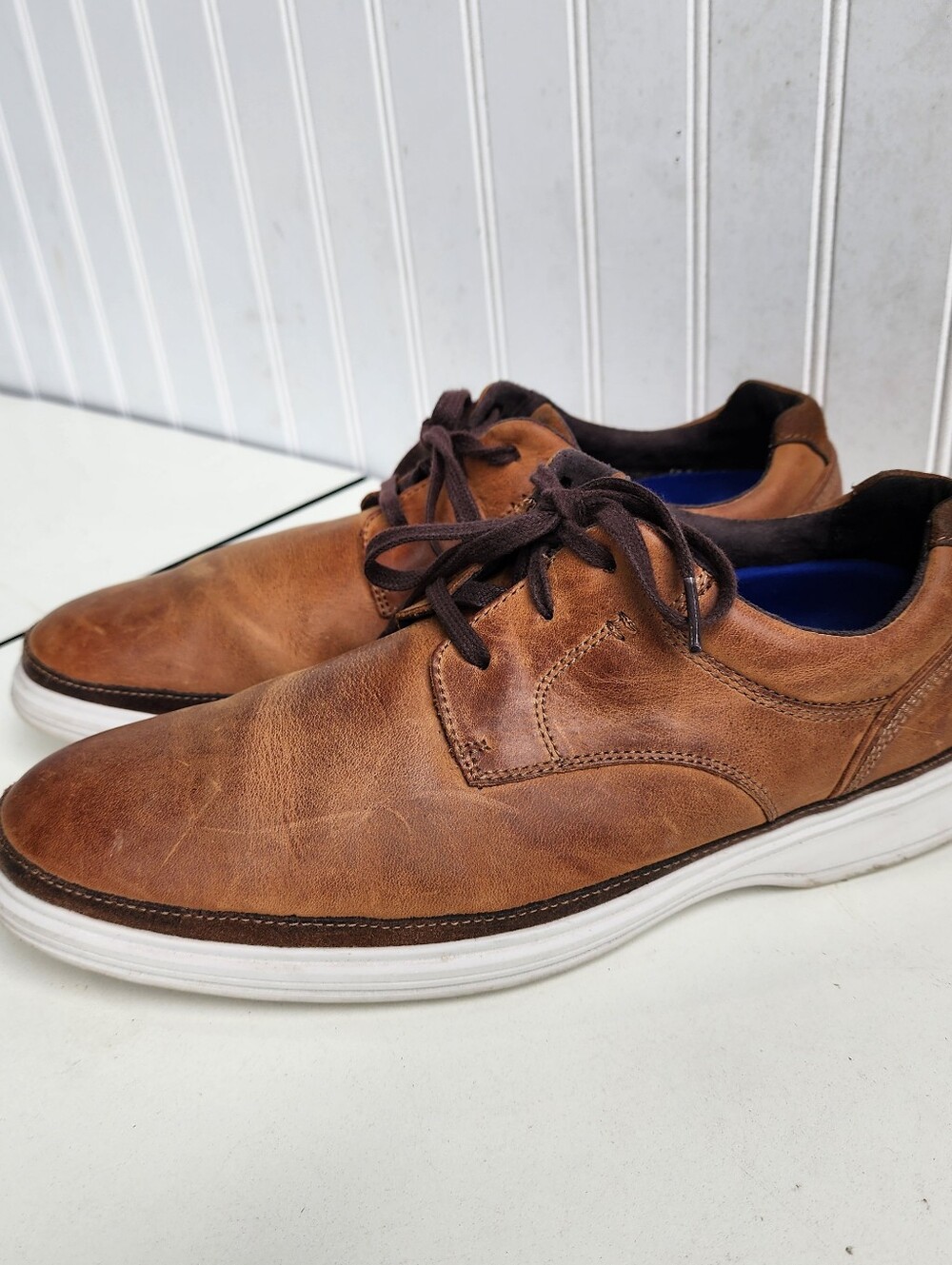 Rockport Men's Dressports 2 Go Plain Toe Oxford Shoes Brown Tan Leather Sz 10